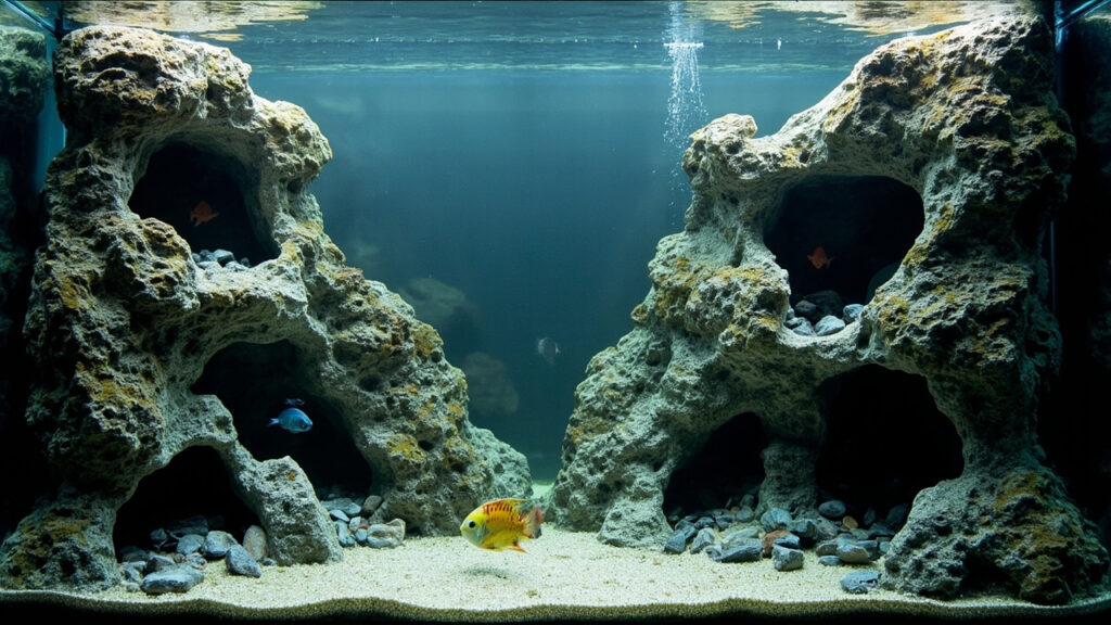 Décor pour aquarium cichlidés : roches, grottes et aménagements